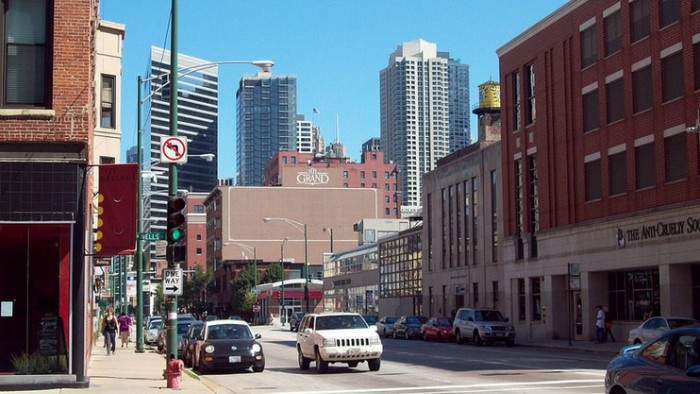 Chicago street with skyscapers in background